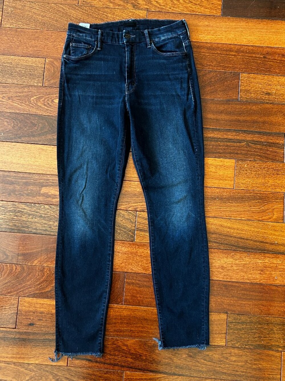 Mother The High Waisted Looker Ankle Fray Jeans Womens 28 Last Call Dark Wash